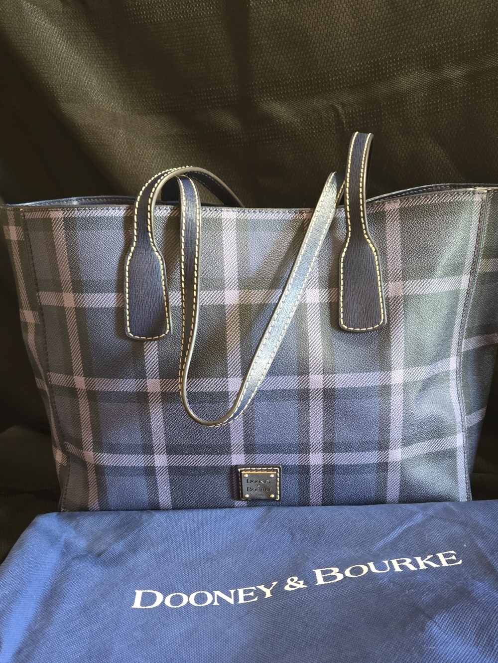 Dooney & Bourke Navy and Gray Plaid Tote EUC